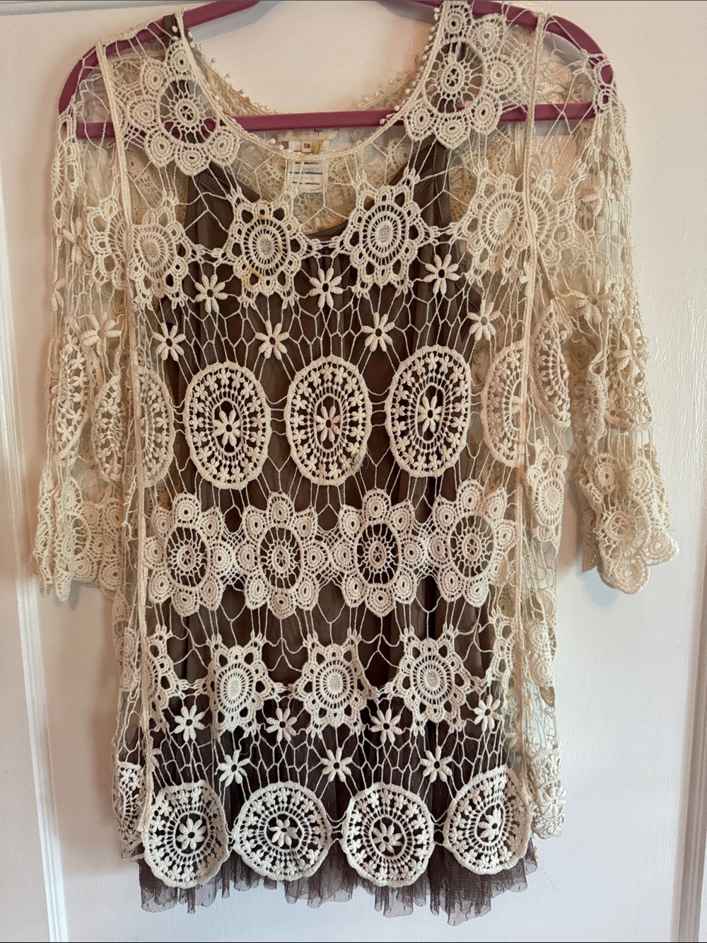 Ryu Cream Crochet Lace Overlay Blouse